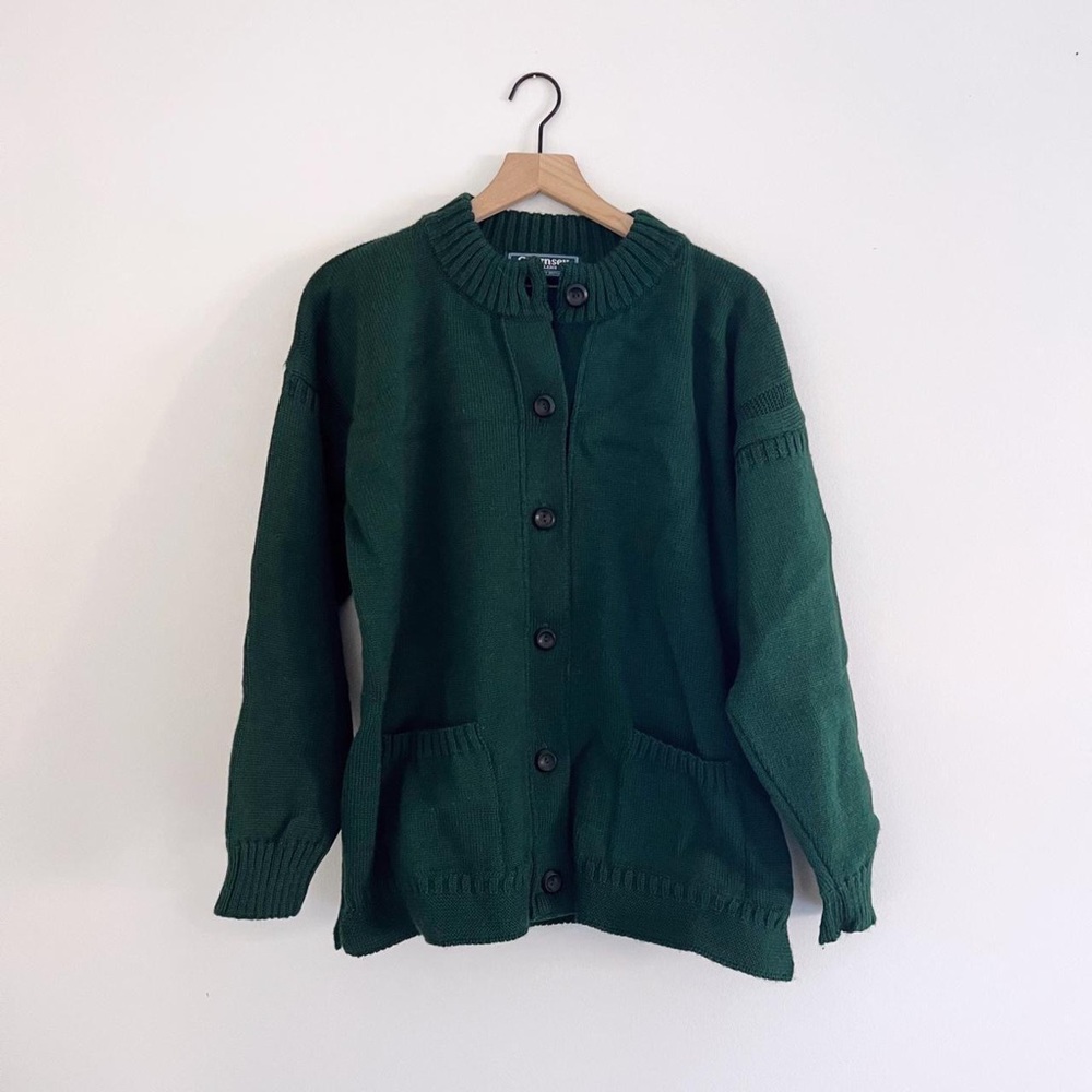 Vintage Guernsey Wool Knit Cardigan in Emerald Green